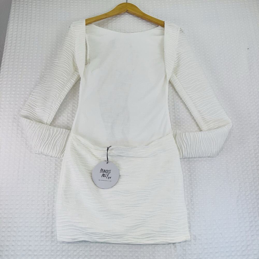 Princess Polly Dress Newton Mini Dress Size 2 Open Back Long Sleeve White - Picture 4 of 12